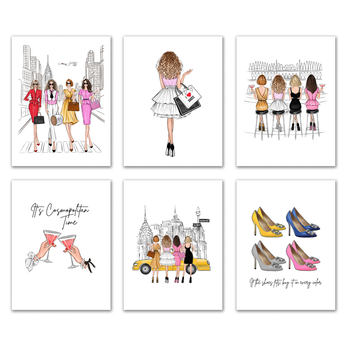 SET OF 6 ART PRINTS SATC Girls in New York fashion illustrations – Lalana  Arts