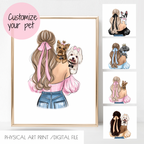 Custom dog mom drawing, personalized pet portrait