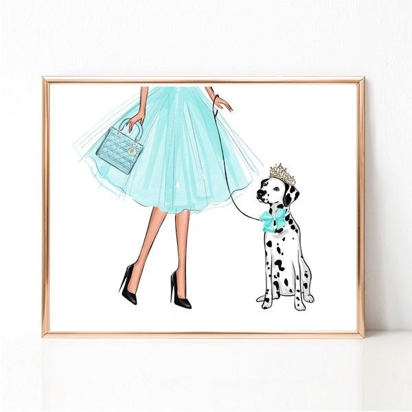 Custom girl with dog fashion art print, personalized pet portrait
