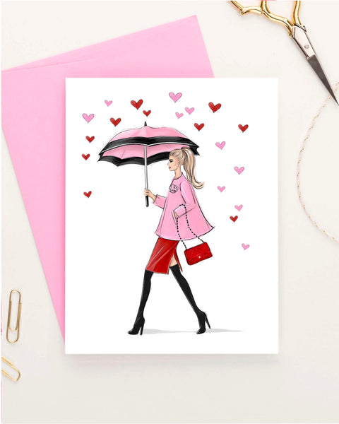 Set of 5 Valentines day greeting cards, Hearts rain