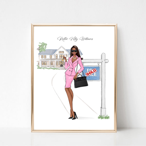 Custom name real estate agent fashion illustration art print