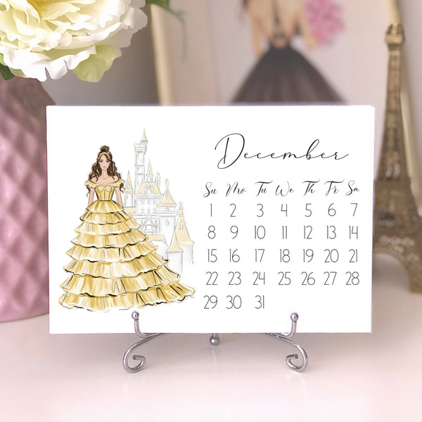 2024 Princess Calendar - Fashion Illustration Desk Mini Calendar