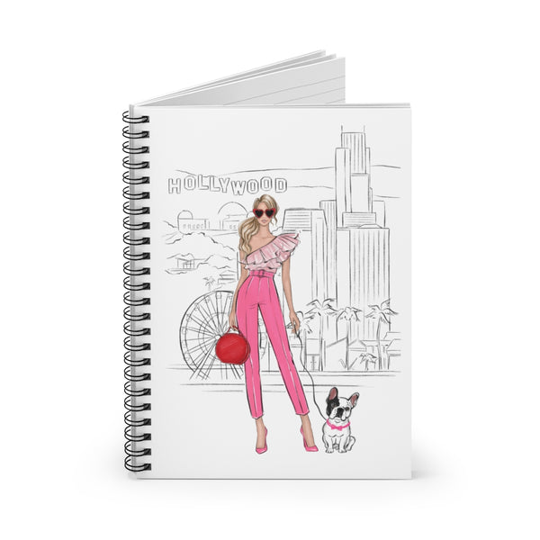 Girl in Hollywood Spiral Notebook - Ruled Line. Fashion illustration journal