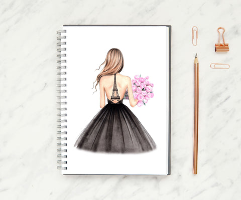 Paris Theme girly Spiral Notebook - Ruled Line. Fashion illustration journal