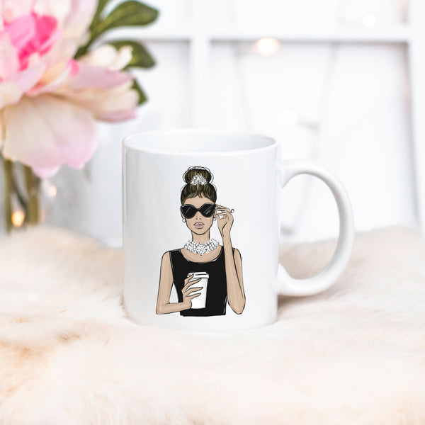 Audrey Mug ceramic Mug 11oz. Fashion illustration coffee mug.