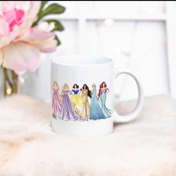 Princesses ceramic Mug 11oz. Fashion illustration coffee mug.
