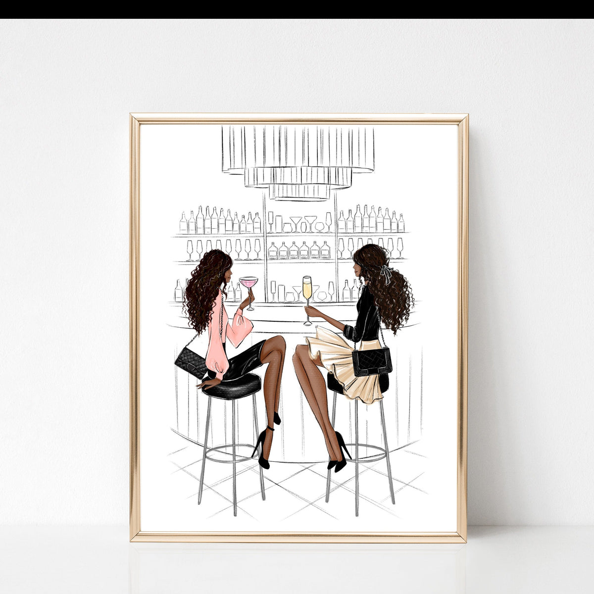 Girls in the city fashion illustration, best friends art print