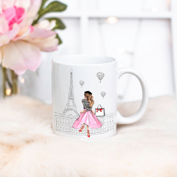 In love with paris ceramic Mug 11oz. Fashion illustration coffee mug.