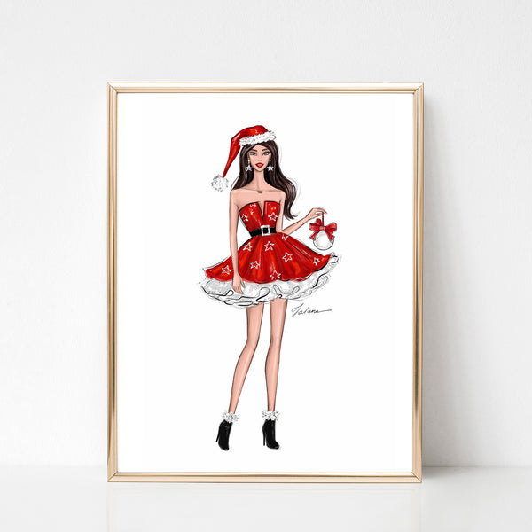Santa Claus outfit girl Christmas art fashion illustration