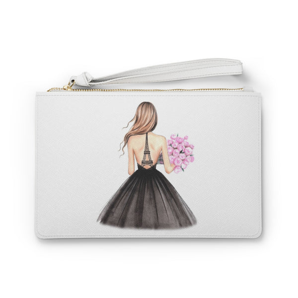 Girl in Eiffel Tower Dress Fashion illustrated Eco Leather Clutch Bag