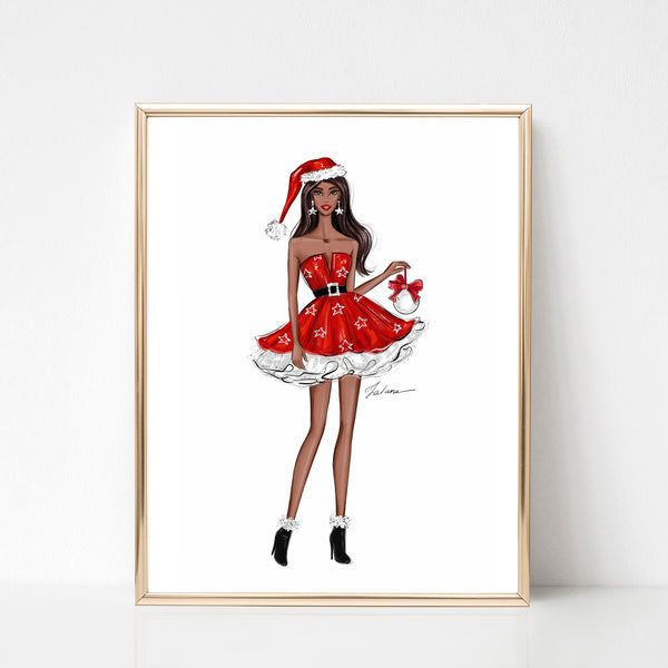Santa Claus outfit girl Christmas art fashion illustration