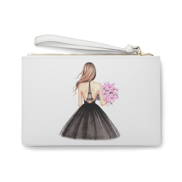 Girl in Eiffel Tower Dress Fashion illustrated Eco Leather Clutch Bag