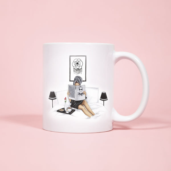 Morning with Vogue ceramic Mug 11oz. Fashion illustration coffee mug.