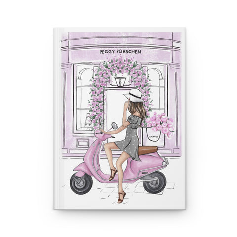 Hardcover Journal Matte with Spring Girl on Vespa print on cover