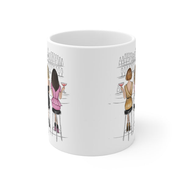 Girls in the bar ceramic Mug 11oz. Fashion illustration coffee mug.