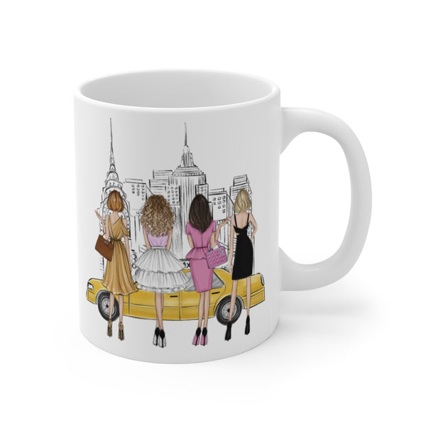 Girls in the City ceramic Mug 11oz. Fashion illustration coffee mug.