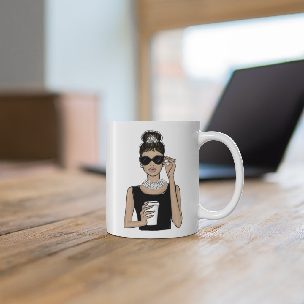 Audrey Mug ceramic Mug 11oz. Fashion illustration coffee mug.