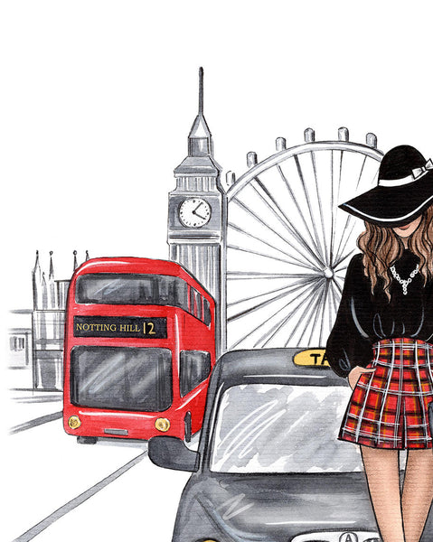 London girl art print fashion illustration
