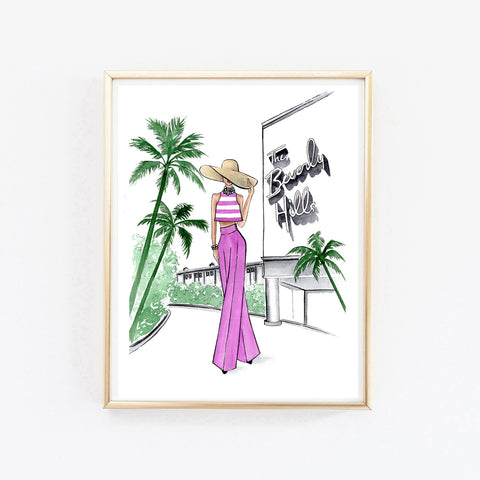 Summer on Beverly Hills Hotel art print fashion illustration