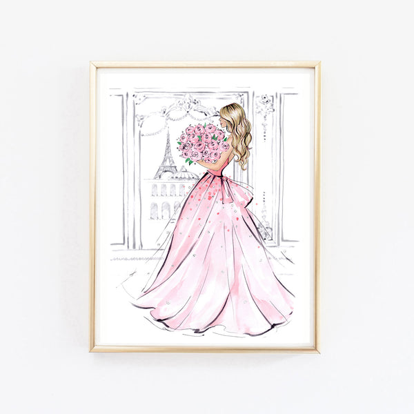 Set of 3 Blush Pink girly art print fashion illustrations
