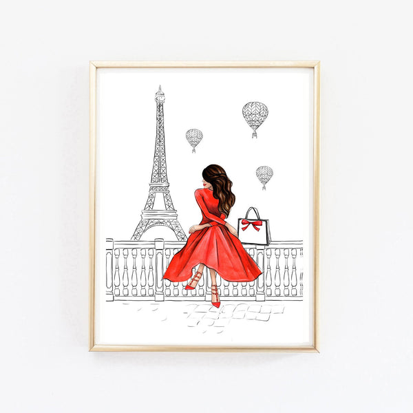 Lady in red in Paris art print fashion illustration