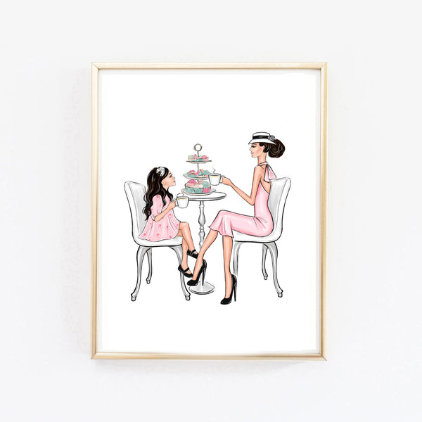 Mother and Daughter high tea art print fashion illustration
