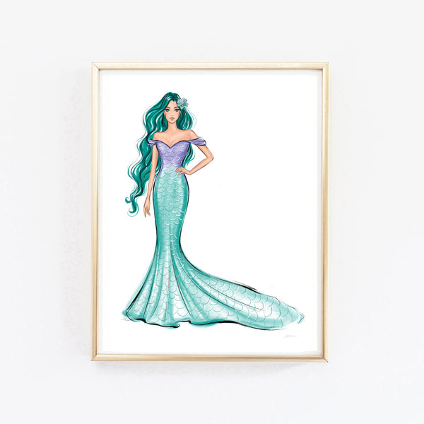 Mermaid fashion princess art print fashion illustration