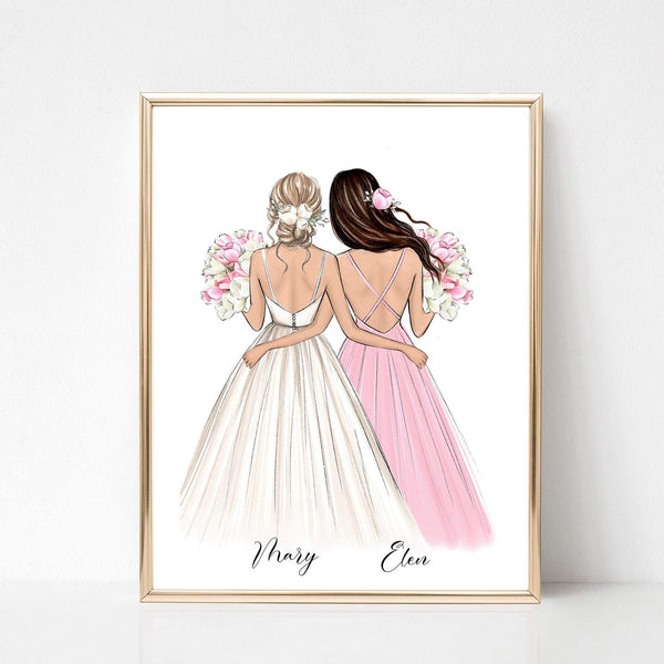 Personalized bride and bridesmaid art print with tulips