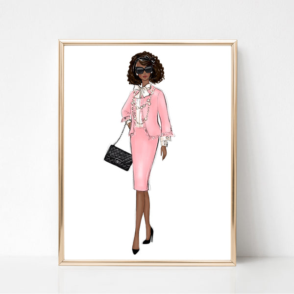 Girl in pink classy sassy outfit fashion illustration art print