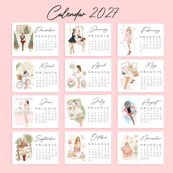 2027 Desk Calendar - Fashion Illustration Mini Calendar (FC-1)