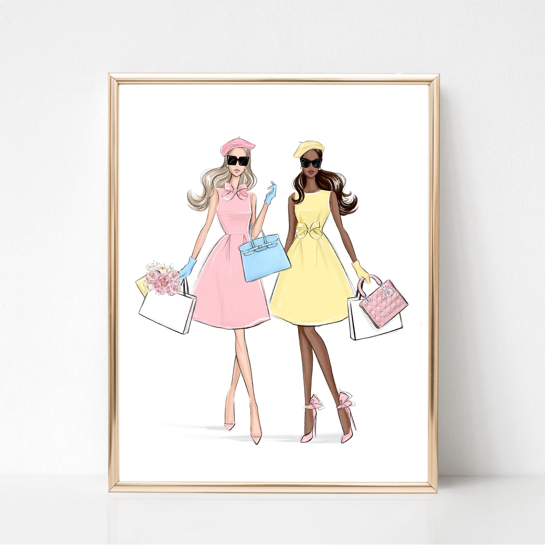 Classy girls in pastel color dresses spring art print fashion illustra Lalana Arts Classy girls in pastel color dresses spring art print fashion illustra Lalana Arts
