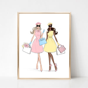 Classy girls in pastel color dresses spring art print fashion illustra Lalana Arts Classy girls in pastel color dresses spring art print fashion illustra Lalana Arts