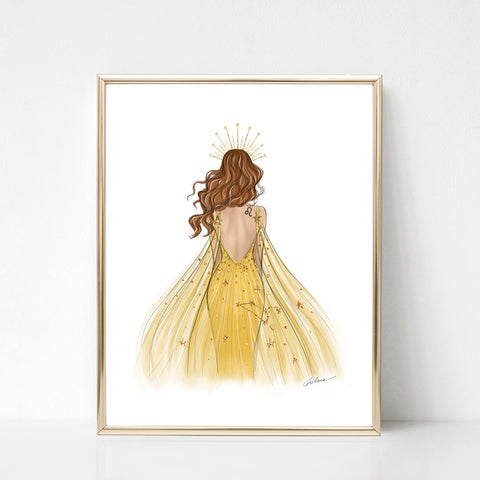 Leo Zodiac Sign Girl in yellow dress Zodiac inspired fashion illustration art print