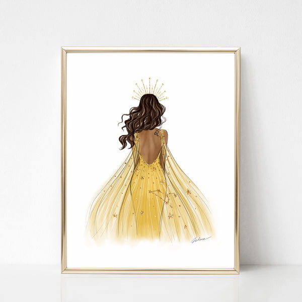 Leo Zodiac Sign Girl in yellow dress Zodiac inspired fashion illustration art print