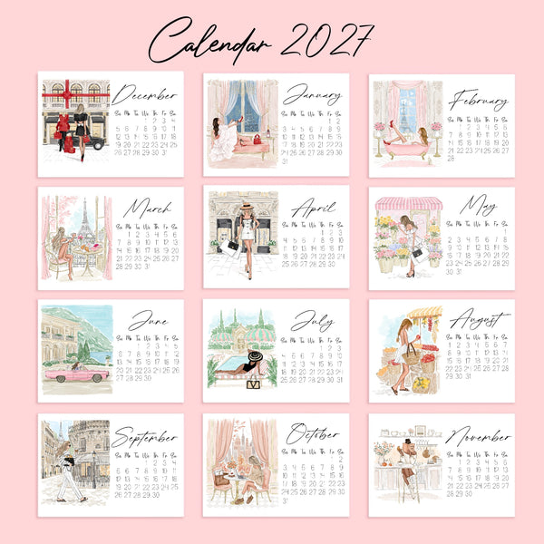 2027 Desk Calendar - Fashion Illustration Mini Calendar (FC-2)
