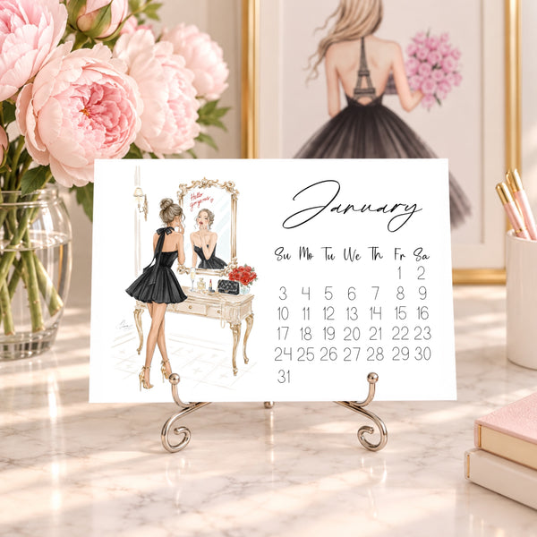 2027 Desk Calendar - Fashion Illustration Mini Calendar (FC-1)