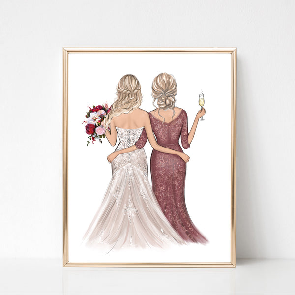 Custom bride and bridesmaid art print