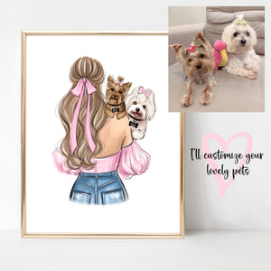 Custom dog mom drawing, personalized pet portrait