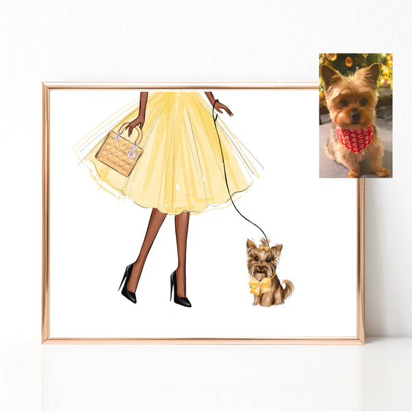 Custom girl with dog fashion art print, personalized pet portrait