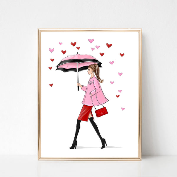 Heart rain art print fashion illustration