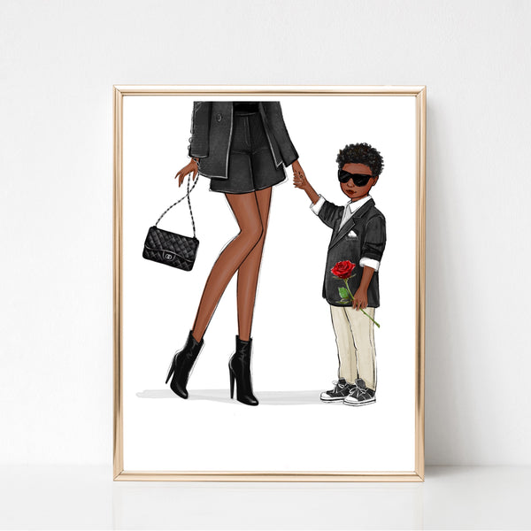Mom of gentleman boy art print fashion Illustration