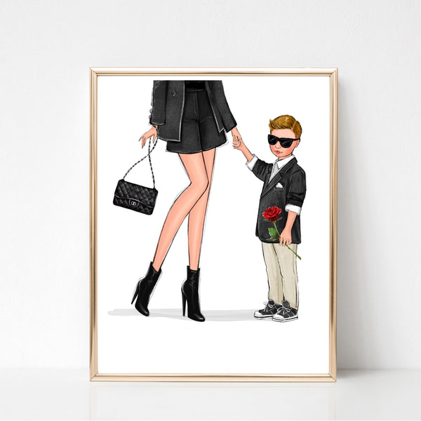 Mom of gentleman boy art print fashion Illustration