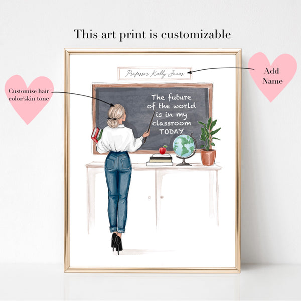 Back to school teacher fashion illustration art print