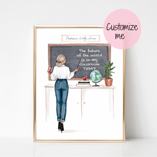 Back to school teacher fashion illustration art print