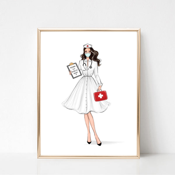 Personalized retro nurse fashion illustration art print