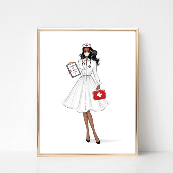 Personalized retro nurse fashion illustration art print