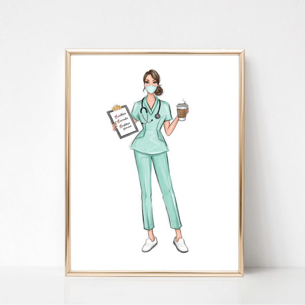 Personalized nurse fashion illustration art print