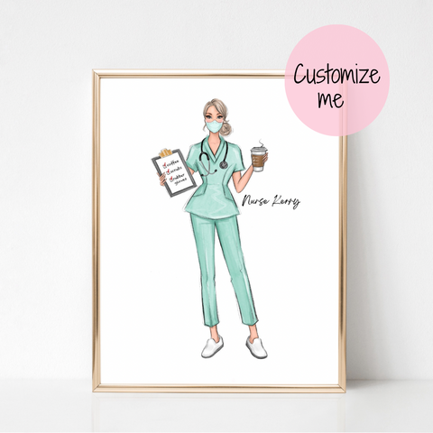 Personalized nurse fashion illustration art print