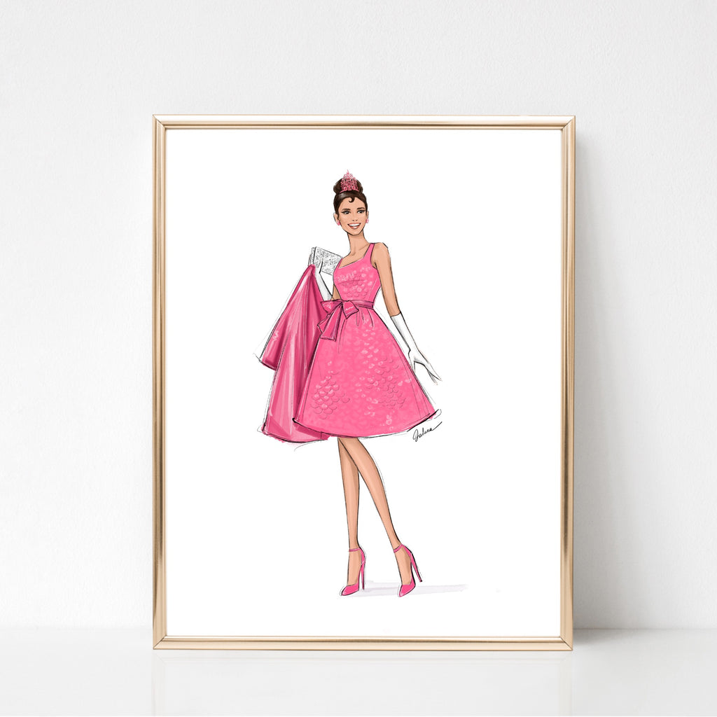 Breakfast at Tiffany's pink dress art print fashion illustration Lalana Arts Breakfast at Tiffany's pink dress art print fashion illustration Lalana Arts