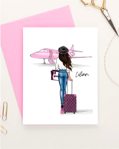 Pink airplane greeting card fashion illustration